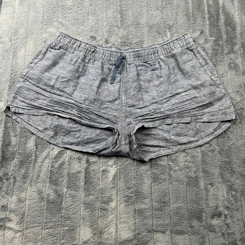 Patagonia Island Hemp Shorts Blue White Textured Drawstring Women Large L 57086